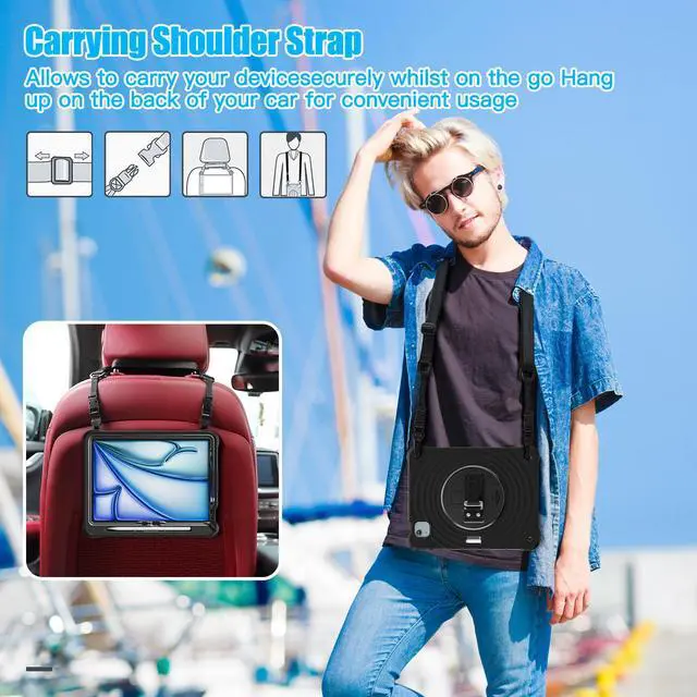 Alt view image 7 of 7 - BONAEVER Case for iPad Air 11 inch 2025 2024 7th 6th Generation, iPad Air 5 Air 4 10.9 inch 2022 2020, iPad Pro 11 Inch 2022 2021 2020 2018 Shockproof Cover with Pencil Holder, Stand and Shoulder Stra