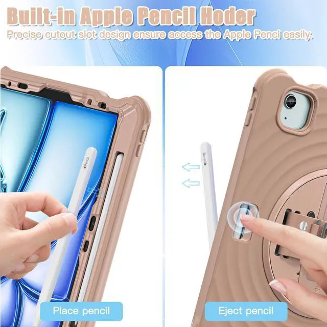 Alt view image 3 of 7 - BONAEVER Case for iPad Air 11 inch 2025 2024 7th 6th Generation, iPad Air 5 Air 4 10.9 inch 2022 2020, iPad Pro 11 Inch 2022 2021 2020 2018 Shockproof Cover with Pencil Holder, Stand and Shoulder Stra
