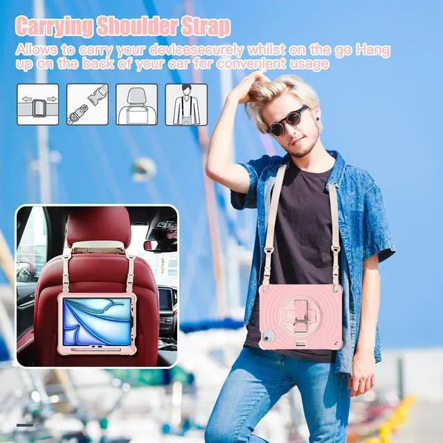 Alt view image 5 of 7 - BONAEVER Case for iPad Air 11 inch 2025 2024 7th 6th Generation, iPad Air 5 Air 4 10.9 inch 2022 2020, iPad Pro 11 Inch 2022 2021 2020 2018 Shockproof Cover with Pencil Holder, Stand and Shoulder Stra