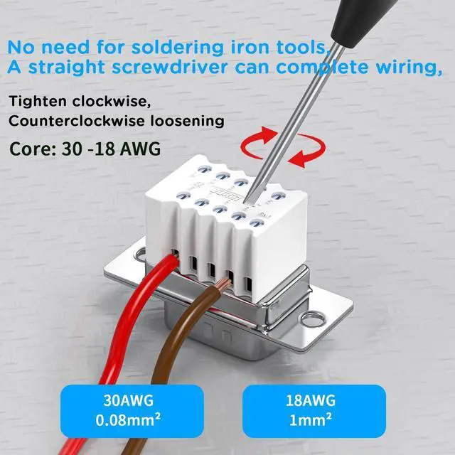 Alt view image 3 of 7 - 2Pack DB9 Serial Adapters with Metal shell Breakout Board Solder-Free Module,D-SUB 9-pin Male+ Female RS232 485 Adapter to Terminal Board Connector with Bolts Nuts and Screwdriver