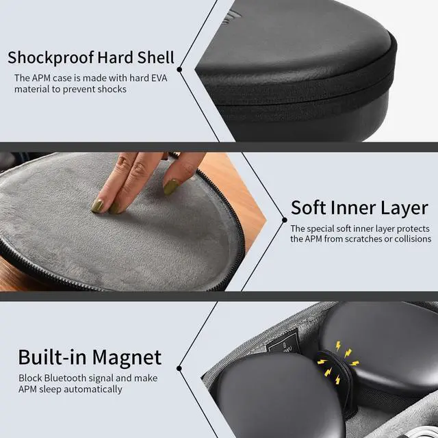 Alt view image 3 of 6 - BONAEVER for Apple AirPods Max Case Accessory, AirPod Max Case with Sleep Mode | Airpod Max Accessories for Apple Headphones | Ultra-Slim Travel Carrying Case | Portable Storage Bag | Black