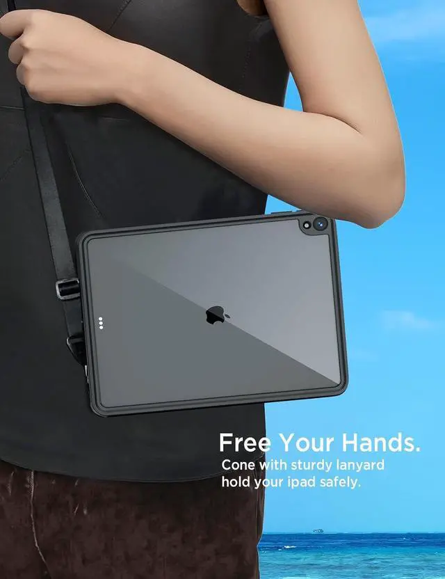 Alt view image 6 of 7 - BONAEVER IP68 Waterproof Case for iPad Air 13 inch M3 M2 2025 2024 / iPad Pro 12.9 Inch Case 3rd Generation 2018 with Built-in Screen Protector, Full Body Shockproof Protection Cover with Lanyard