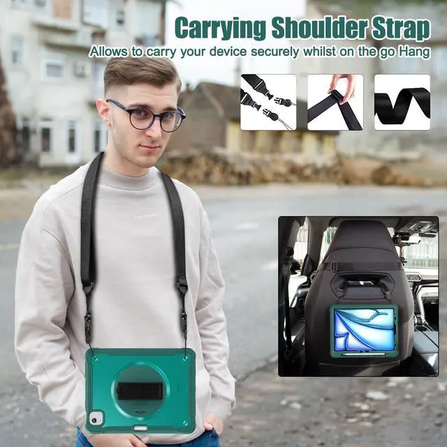 Alt view image 2 of 7 - BONAEVER Case for iPad Air 11 inch M3 M2 2025 2024, iPad Air 5 Air 4 10.9 inch 2022 2020, iPad Pro 11 Inch 2022 - 2018 Heavy Duty Rugged Shockproof Cover with 360° Rotating Hand/Shoulder Strap Stand