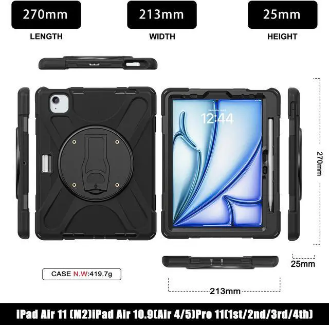 Alt view image 7 of 7 - BONAEVER Case for iPad Pro 11 Inch M4 2024 5th Gen Heavy Duty Rugged Shockproof Cover with 360° Rotating Stand & Shoulder Strap & Pencil Holder & VESA Mounting Holes 75mm * 75mm