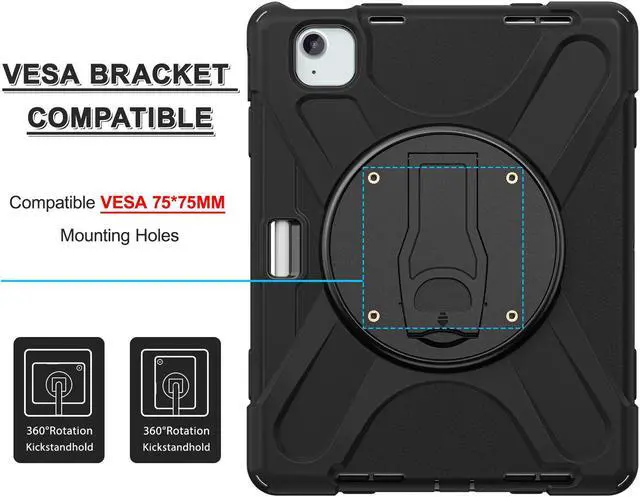 Alt view image 6 of 7 - BONAEVER Case for iPad Pro 11 Inch M4 2024 5th Gen Heavy Duty Rugged Shockproof Cover with 360° Rotating Stand & Shoulder Strap & Pencil Holder & VESA Mounting Holes 75mm * 75mm