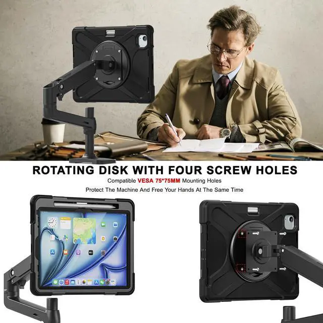 Alt view image 5 of 7 - BONAEVER Case for iPad Pro 11 Inch M4 2024 5th Gen Heavy Duty Rugged Shockproof Cover with 360° Rotating Stand & Shoulder Strap & Pencil Holder & VESA Mounting Holes 75mm * 75mm