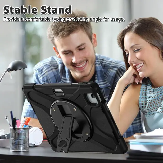 Alt view image 3 of 7 - BONAEVER Case for iPad Pro 11 Inch M4 2024 5th Gen Heavy Duty Rugged Shockproof Cover with 360° Rotating Stand & Shoulder Strap & Pencil Holder & VESA Mounting Holes 75mm * 75mm