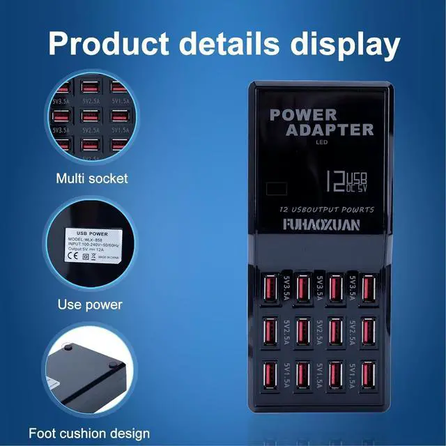 Alt view image 2 of 6 - BONAEVER Charging Station for Multiple Devices, 60w 12-Ports USB Charging Station, Charging Station for Multiple Devices Apple, Compatible with Various Brands of Mobile Phones