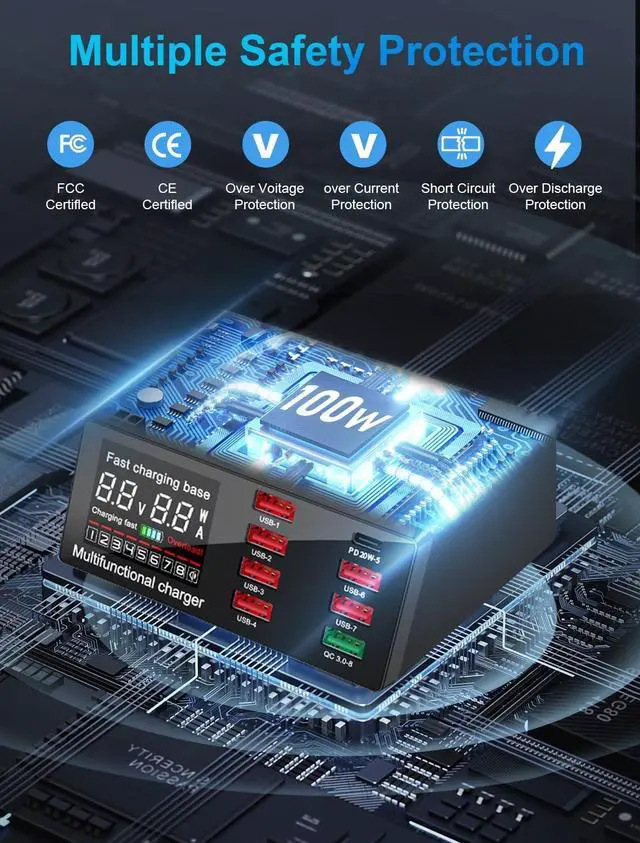 Alt view image 2 of 7 - BONAEVER Charging Station, 100W 8Port Usb Charging Station, Multiple Usb Charger Station, Charging Station for Multiple Devices, Multi Usb Charging Station, Chargers for Multiple Devices