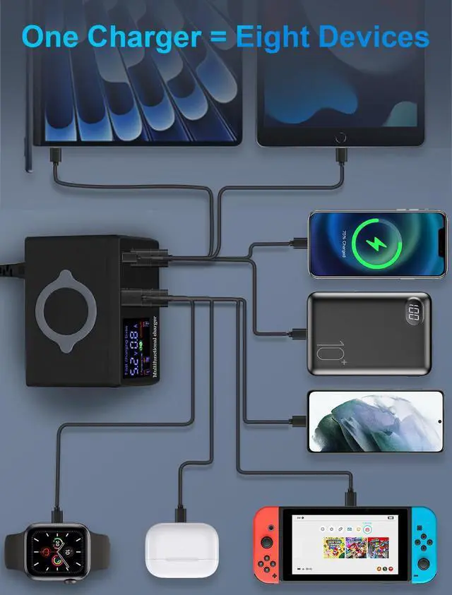 Alt view image 6 of 7 - BONAEVER Charging Station, 100W 8Port Usb Charging Station, Multiple Usb Charger Station, Charging Station for Multiple Devices, Multi Usb Charging Station, Chargers for Multiple Devices
