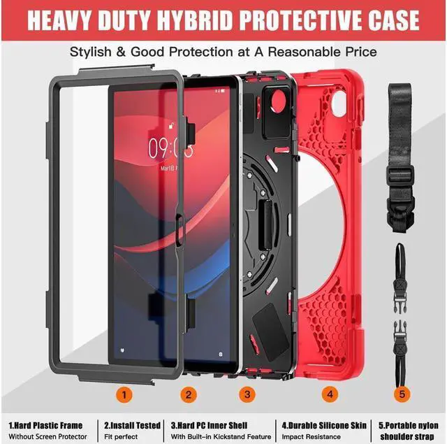 Alt view image 7 of 7 - BONAEVER Case for Lenovo Tab M11 11 inch 2024 / Lenovo Tab K11 LTE 11 inch 2024 Model TB330FU TB330XU TB-331FC Protective Cover with S Pen Holder Stand Hand/Shoulder Strap Red