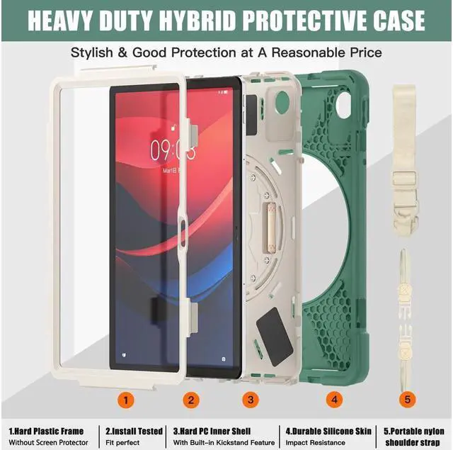 Alt view image 7 of 7 - BONAEVER Case for Lenovo Tab M11 11 inch 2024 / Lenovo Tab K11 LTE 11 inch 2024 Model TB330FU TB330XU TB-331FC Protective Cover with S Pen Holder Stand Hand/Shoulder Strap Dark Green