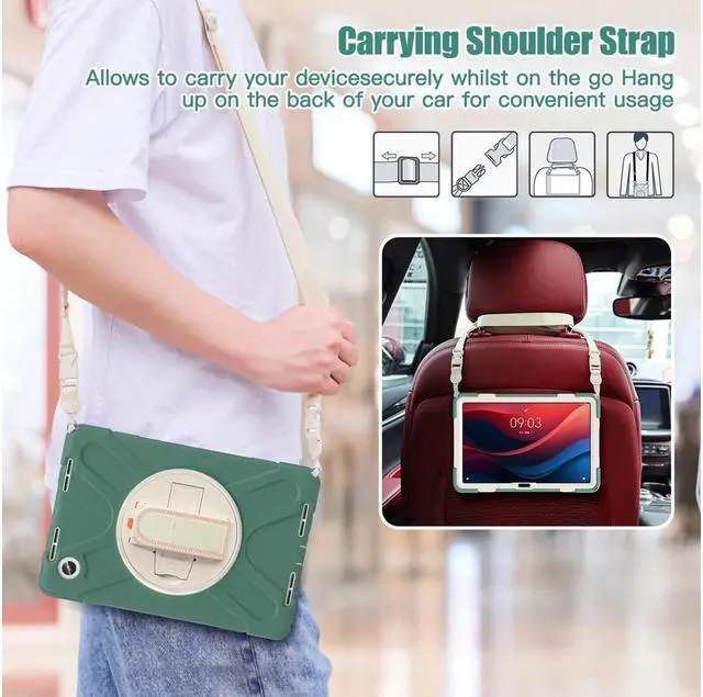 Alt view image 6 of 7 - BONAEVER Case for Lenovo Tab M11 11 inch 2024 / Lenovo Tab K11 LTE 11 inch 2024 Model TB330FU TB330XU TB-331FC Protective Cover with S Pen Holder Stand Hand/Shoulder Strap Dark Green