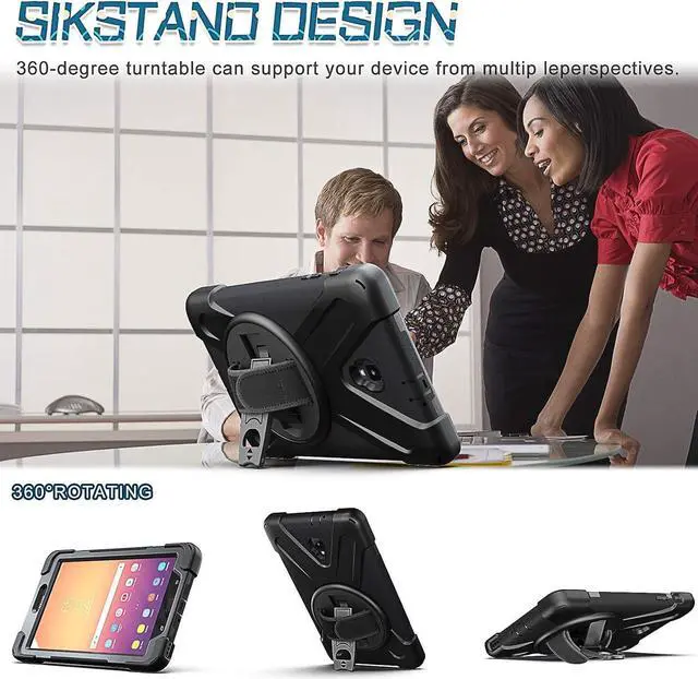 Alt view image 4 of 7 - BONAEVER For Samsung Galaxy Tab A 8.0 inch 2017 Case SM-T380 SM-T385 Protective Cover with Rotatable Stand Adjustable Handle Grio Shoulder Strap