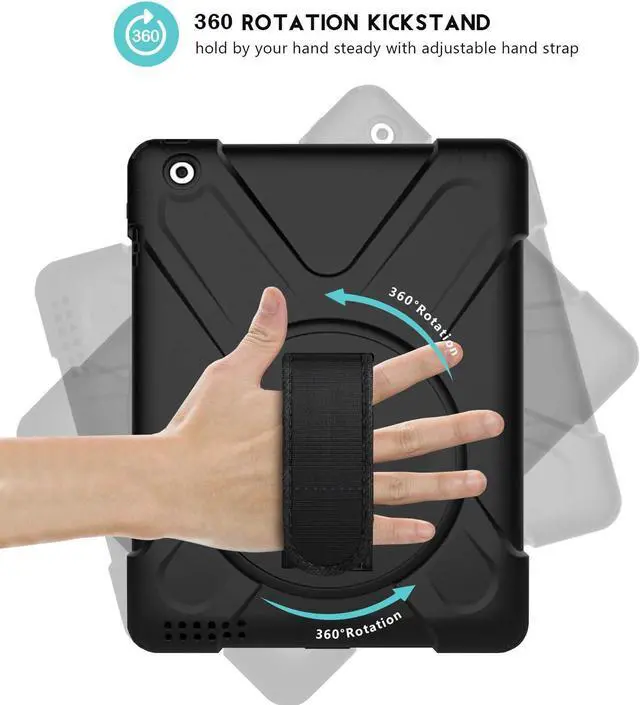 Alt view image 4 of 7 - BONAEVER For iPad 2 Case iPad 3 Case iPad 4 Case Cover Shockproof Protective Cover with Rotable Hand Strap Stand and Shoulder Strap