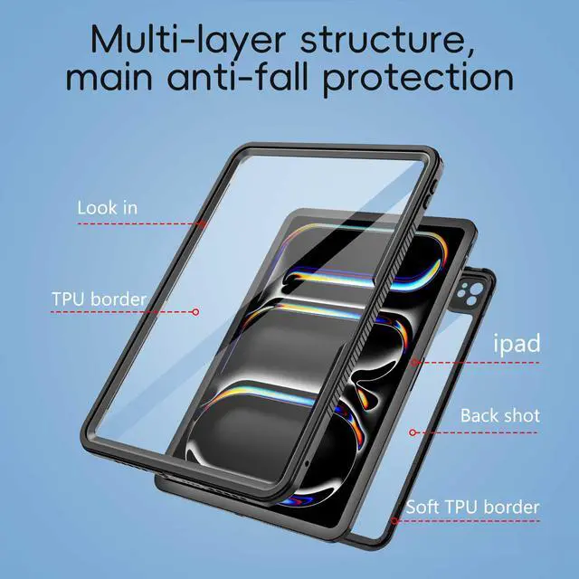 Alt view image 4 of 7 - BONAEVER IP68 Waterproof Case for iPad Pro 11 Inch M4 2024 5th Generation Model A2836 A2837 A3006 with Built-in Screen Protector, Full Body Shockproof Protection Cover with Lanyard