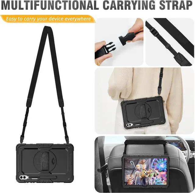 Alt view image 7 of 7 - BONAEVER Case for Samsung Galaxy Tab S10 Plus 2024 / S9 Plus / S9 FE Plus 12.4 inch 2023 Protective Cover with Screen Protector/Pen Holder/Rotating Stand /Hand Strap/Shoulder Strap/ Stylus Pen