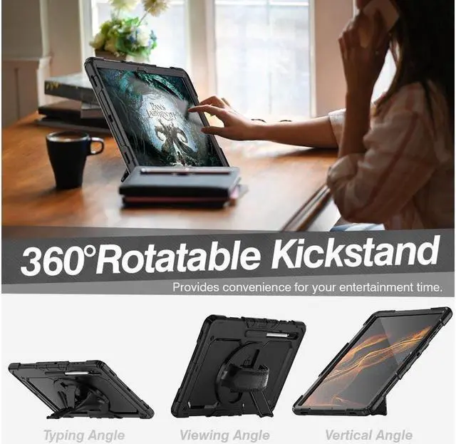Alt view image 3 of 7 - BONAEVER For Samsung Galaxy Tab S10 Ultra / S9 Ultra / S8 Ultra 14.6 inch Case with S Pen Holder Rugged Shockproof Protective Cover with Rotating Stand and & Shoulder Strap, Stylus Pen