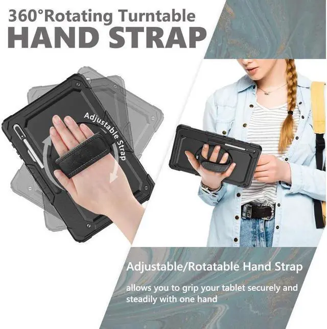 Alt view image 4 of 7 - BONAEVER For Samsung Galaxy Tab S10 Ultra / S9 Ultra / S8 Ultra 14.6 inch Case with S Pen Holder Rugged Shockproof Protective Cover with Rotating Stand and & Shoulder Strap, Stylus Pen