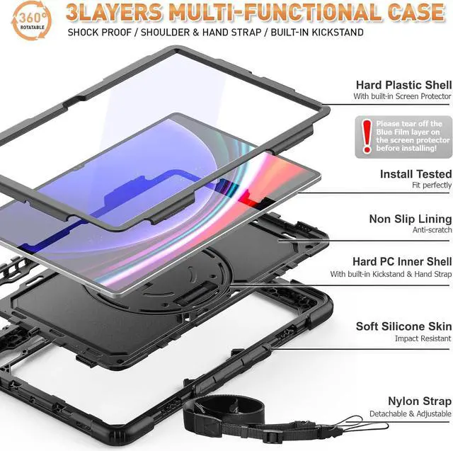 Alt view image 7 of 7 - BONAEVER For Samsung Galaxy Tab S10 Ultra / S9 Ultra / S8 Ultra 14.6 inch Case with S Pen Holder Rugged Shockproof Protective Cover with Rotating Stand and & Shoulder Strap, Stylus Pen
