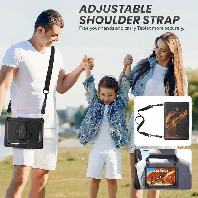 Alt view image 6 of 7 - BONAEVER For Samsung Galaxy Tab S10 Ultra / S9 Ultra / S8 Ultra 14.6 inch Case with S Pen Holder Rugged Shockproof Protective Cover with Rotating Stand and & Shoulder Strap, Stylus Pen