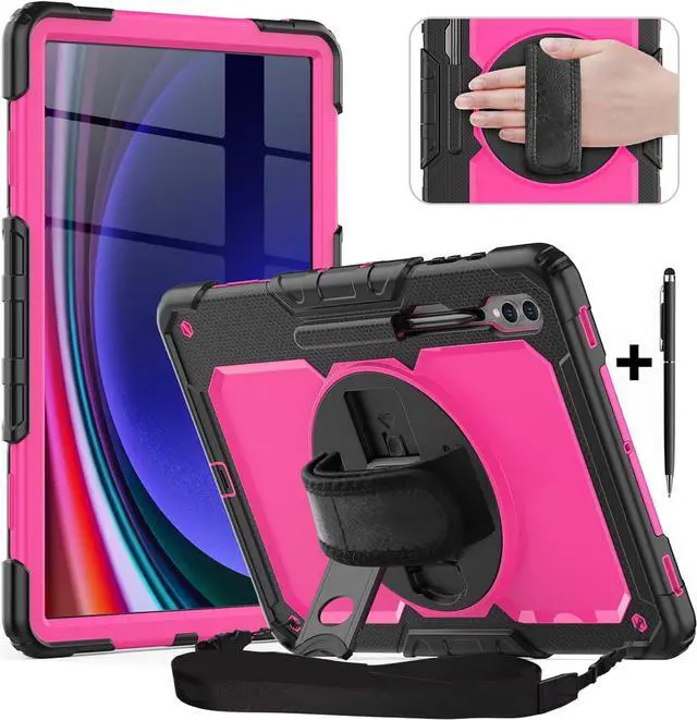 Main image of BONAEVER For Samsung Galaxy Tab S10 Ultra / S9 Ultra / S8 Ultra 14.6 inch Case with S Pen Holder Rugged Shockproof Protective Cover with Rotating Stand and & Shoulder Strap, Stylus Pen Rose Red