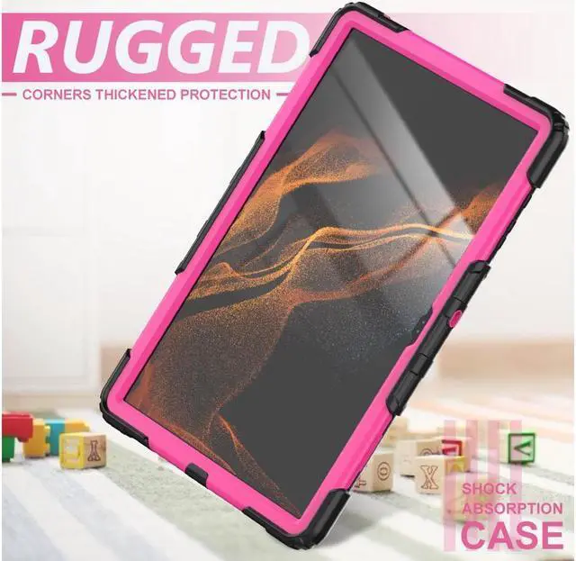 Alt view image 6 of 7 - BONAEVER For Samsung Galaxy Tab S10 Ultra / S9 Ultra / S8 Ultra 14.6 inch Case with S Pen Holder Rugged Shockproof Protective Cover with Rotating Stand and & Shoulder Strap, Stylus Pen Rose Red