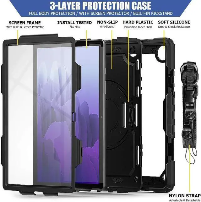 Alt view image 7 of 7 - BONAEVER For Samsung Galaxy Tab A7 Case 2022 2020 SM-T503/T509/T500/T505/T507 with Screen Protector for Kids Shockproof Cover with S Pen Holder Stand and Hand Strap Shoulder Strap