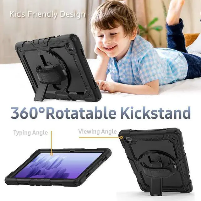 Alt view image 4 of 7 - BONAEVER For Samsung Galaxy Tab A7 Case 2022 2020 SM-T503/T509/T500/T505/T507 with Screen Protector for Kids Shockproof Cover with S Pen Holder Stand and Hand Strap Shoulder Strap