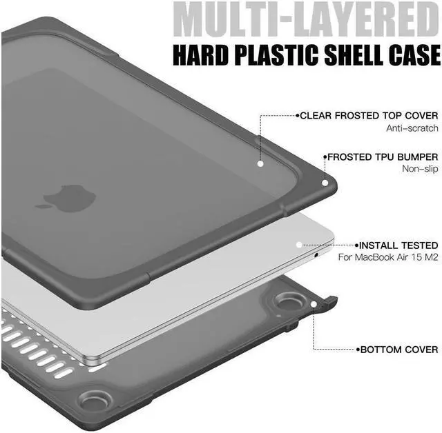 Alt view image 3 of 7 - BONAEVER For Macbook Air 15 inch Case 2025 2024 2023 A3241 M4 A3114 M3 A2941 M2 Liquid Retina Display Touch ID Hard Shell Protective Cover with Stand and & Keyboard Skin Cover & Type C Adapter