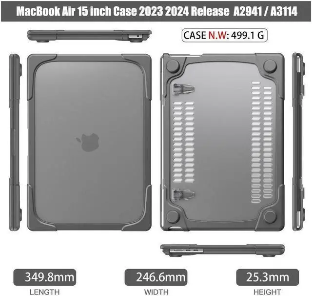 Alt view image 7 of 7 - BONAEVER For Macbook Air 15 inch Case 2025 2024 2023 A3241 M4 A3114 M3 A2941 M2 Liquid Retina Display Touch ID Hard Shell Protective Cover with Stand and & Keyboard Skin Cover & Type C Adapter