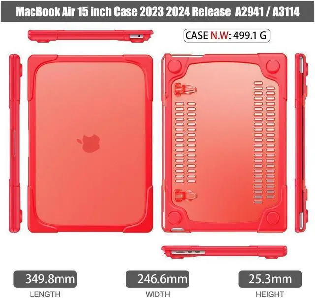Alt view image 6 of 7 - BONAEVER For Macbook Air 15 inch Case 2025 2024 2023 A3241 M4 A3114 M3 A2941 M2 Liquid Retina Display Touch ID Hard Shell Protective Cover with Stand and & Keyboard Skin Cover & Type C Adapter