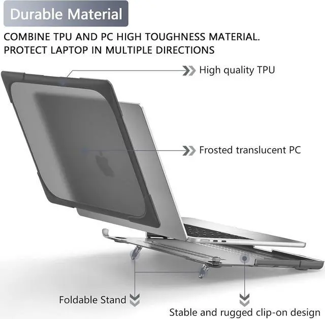 Alt view image 3 of 7 - BONAEVER for MacBook Air 13.6 inch Case 2025 2024 2022 Model M4 A3240 A2681 M2 A3113 M3, Heavy Duty Shockproof Protective Hard Shell with Fold Kickstand & Keyboard Cover Screen Protector