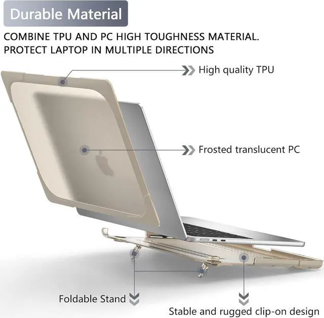 Alt view image 3 of 7 - BONAEVER for MacBook Air 13.6 inch Case 2025 2024 2022 Model M4 A3240 A2681 M2 A3113 M3, Heavy Duty Shockproof Protective Hard Shell with Fold Kickstand & Keyboard Cover Screen Protector