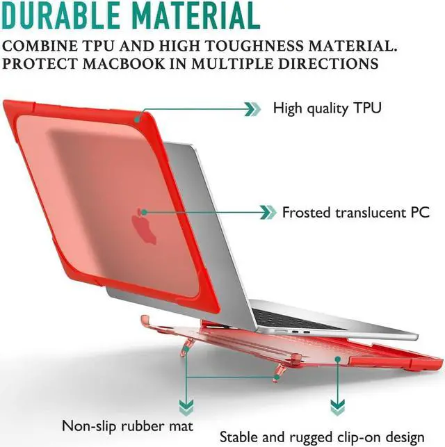Alt view image 4 of 7 - BONAEVER for MacBook Air 13.6 inch Case 2025 2024 2022 Model M4 A3240 A2681 M2 A3113 M3, Heavy Duty Shockproof Protective Hard Shell with Fold Kickstand & Keyboard Cover Screen Protector