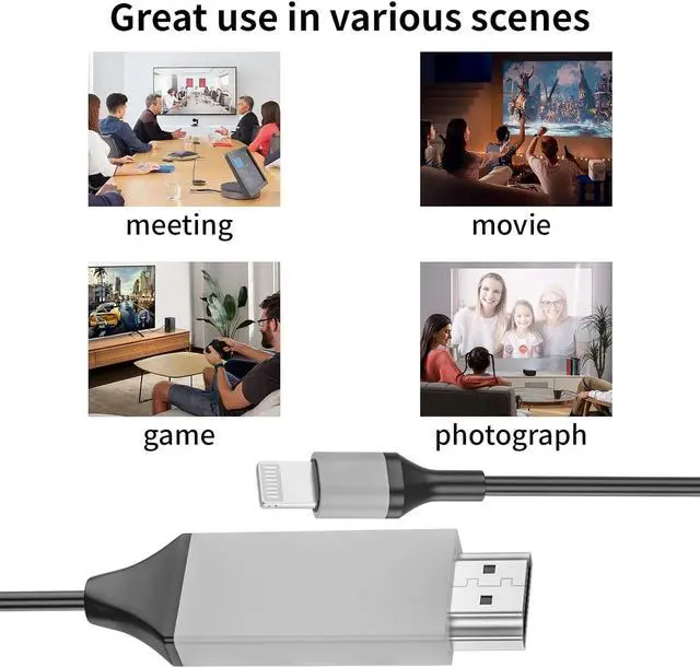 Alt view image 4 of 7 - BONAEVER [Apple MFi Certified] Lightning to HDMI Cable Adapter for iPhone,1080P Lightning Digital AV Adapter HDTV Cord Connector Compatible with iPhone/iPad to TV Projector Monitor - 6.6ft