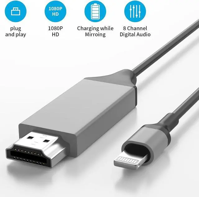 Alt view image 2 of 7 - BONAEVER [Apple MFi Certified] Lightning to HDMI Cable Adapter for iPhone,1080P Lightning Digital AV Adapter HDTV Cord Connector Compatible with iPhone/iPad to TV Projector Monitor - 6.6ft