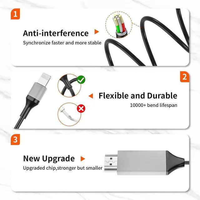Alt view image 3 of 7 - BONAEVER [Apple MFi Certified] Lightning to HDMI Cable Adapter for iPhone,1080P Lightning Digital AV Adapter HDTV Cord Connector Compatible with iPhone/iPad to TV Projector Monitor - 6.6ft
