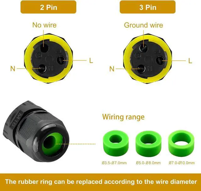 Alt view image 4 of 6 - BONAEVER 2 Way 2 Pin Junction Box IP68 Outdoor Waterproof Electrical Cable Connector, M16 Wire Range (3.5-10mm), Suitable for Repair and Extend Power Cables, 5-Pack