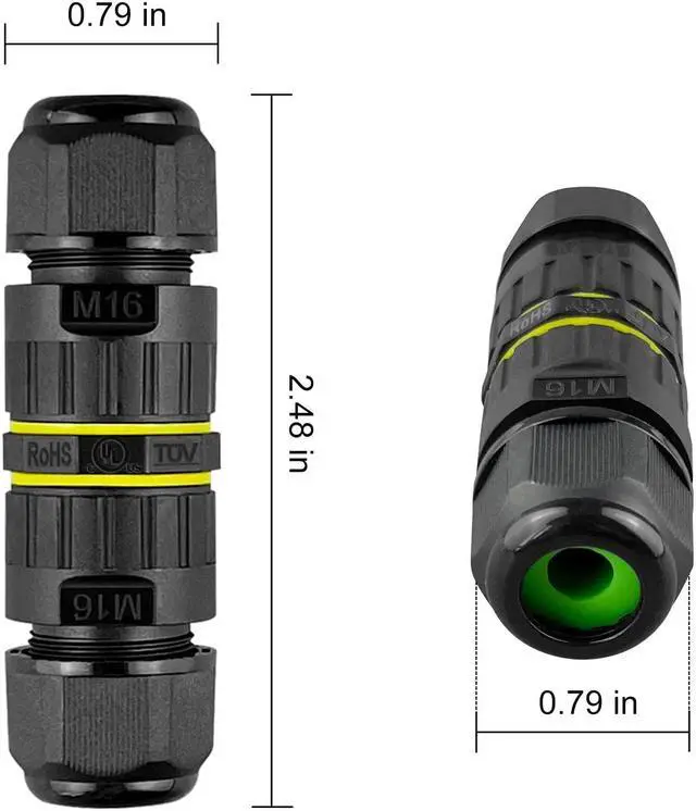 Alt view image 5 of 6 - BONAEVER 2 Way 2 Pin Junction Box IP68 Outdoor Waterproof Electrical Cable Connector, M16 Wire Range (3.5-10mm), Suitable for Repair and Extend Power Cables, 5-Pack