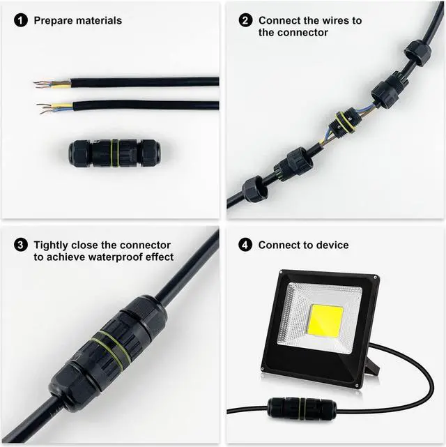 Alt view image 3 of 6 - BONAEVER 2 Way 2 Pin Junction Box IP68 Outdoor Waterproof Electrical Cable Connector, M16 Wire Range (3.5-10mm), Suitable for Repair and Extend Power Cables, 5-Pack