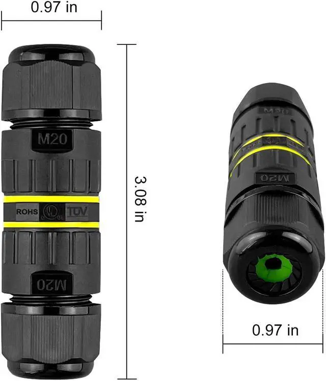 Alt view image 4 of 6 - BONAEVER 2 Way 3 Pin Junction Box IP68 Outdoor Waterproof Electrical Cable Connector, M20 Wire Range(5-12mm), Suitable for Repair and Extend Power Cables, 5-Pack