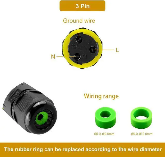 Alt view image 2 of 6 - BONAEVER 2 Way 3 Pin Junction Box IP68 Outdoor Waterproof Electrical Cable Connector, M20 Wire Range(5-12mm), Suitable for Repair and Extend Power Cables, 5-Pack