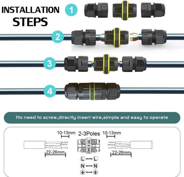 Alt view image 5 of 7 - BONAEVER IP68 Waterproof 2 Way 2 Pin Junction Box Electrical Cable Connector,5 Pack 24A 400V M20 Wire Range(9-12mm) for Outdoor Rapid Maintenance Expansion and Extension of Cable Connectors