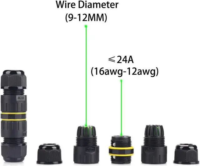 Alt view image 2 of 7 - BONAEVER IP68 Waterproof 2 Way 2 Pin Junction Box Electrical Cable Connector,5 Pack 24A 400V M20 Wire Range(9-12mm) for Outdoor Rapid Maintenance Expansion and Extension of Cable Connectors