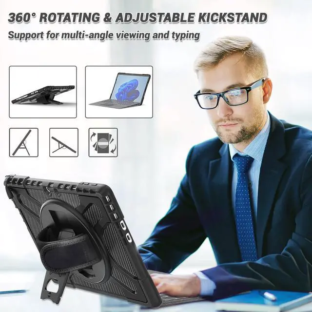Alt view image 5 of 7 - BONAEVER for Microsoft Surface Pro 11 Pro 10 Pro 9 Case 13 inch Rugged Protective Case for Surface Pro 11 10 9 with Rotating Stand & Hand Strap Pen Holder Compatible with Type Cover Keyboard + Stylus