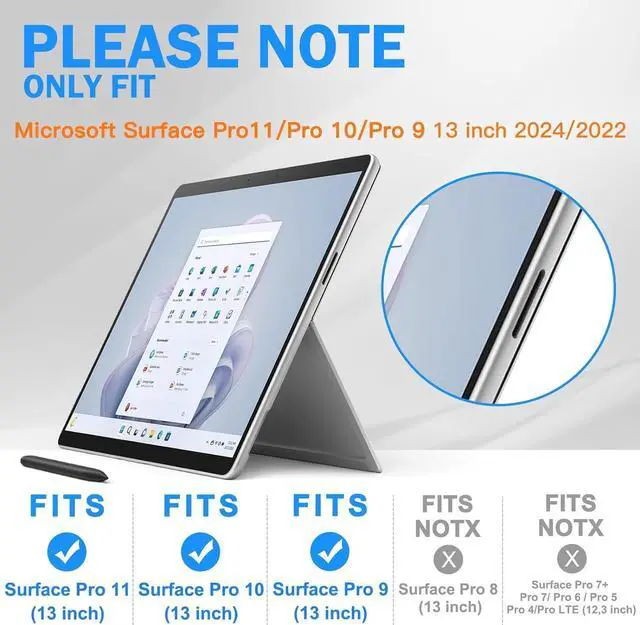 Alt view image 2 of 7 - BONAEVER for Microsoft Surface Pro 11 Pro 10 Pro 9 Case 13 inch Rugged Protective Case for Surface Pro 11 10 9 with Rotating Stand & Hand Strap Pen Holder Compatible with Type Cover Keyboard + Stylus