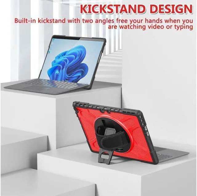 Alt view image 4 of 7 - BONAEVER for Microsoft Surface Pro 11 Pro 10 Pro 9 Case 13 inch Rugged Protective Case for Surface Pro 11 10 9 with Rotating Stand & Hand Strap Pen Holder Compatible with Type Cover Keyboard + Stylus