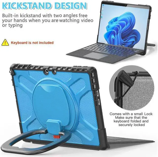 Alt view image 3 of 7 - BONAEVER Protective Case for Microsoft Surface Pro 11 10 9 13 inch Shockproof Cover with Stand and Universal Stylus Pen Hand Strap Compatible with Type Cover Keyboard Blue