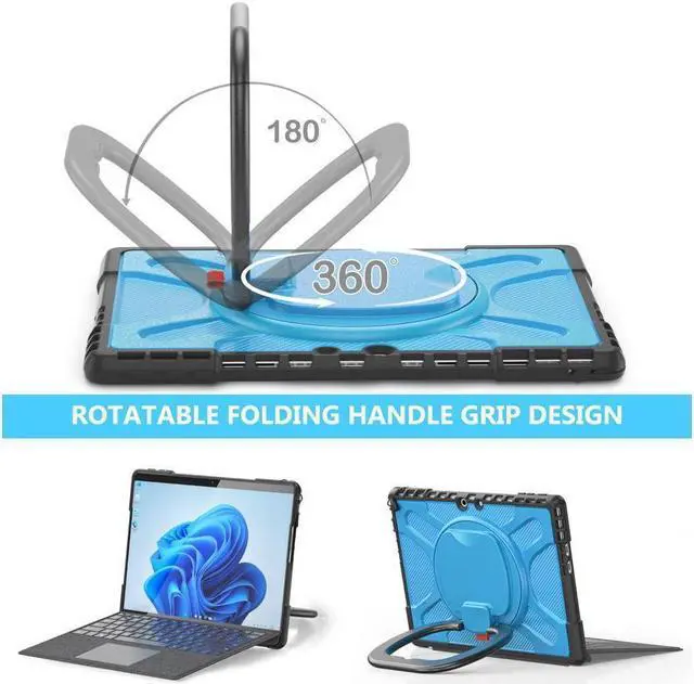 Alt view image 2 of 7 - BONAEVER Protective Case for Microsoft Surface Pro 11 10 9 13 inch Shockproof Cover with Stand and Universal Stylus Pen Hand Strap Compatible with Type Cover Keyboard Blue